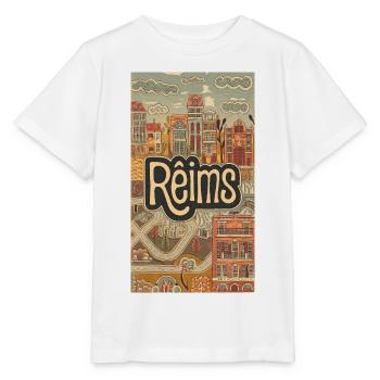 Reims Stadtbild Retro Illustration - Stanley/Stella Kinder T-Shirt MINI CREATOR  - Weiß - Vorne - Maike (125cm)