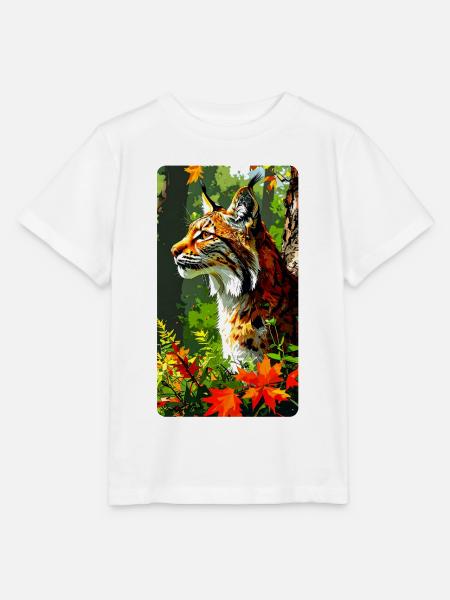 Luchs im Wald im Herbstlaub (Blick nach Links) - Stanley/Stella Kinder T-Shirt MINI CREATOR - Weiß