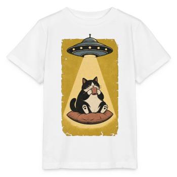 Katzenpause im UFO Strahl - Stanley/Stella Kinder T-Shirt MINI CREATOR  - Weiß - Vorne - Maike (125cm)