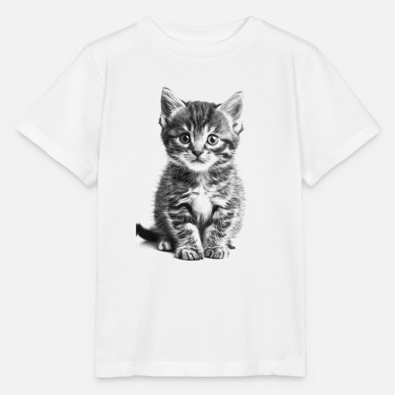 Chat mignon en noir et blanc | IA - T-shirt bio MINI CREATOR Stanley/Stella Enfant - blanc