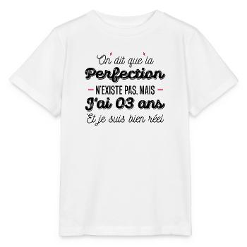 perfection 3 ans / anniversaire 3 ans / j'ai 3 ans - T-shirt bio MINI CREATOR Stanley/Stella Enfant - blanc - Devant - Maike (125cm)