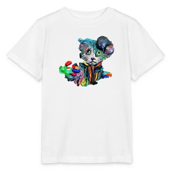 Farbenfrohe Katze - Stanley/Stella Kinder T-Shirt MINI CREATOR  - Weiß - Vorne - Maike (125cm)