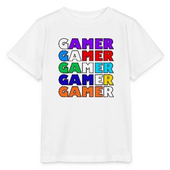 Mehrfarbiger weißer Retro-Gamer - Stanley/Stella Kinder T-Shirt MINI CREATOR  - Weiß - Vorne - Maike (125cm)