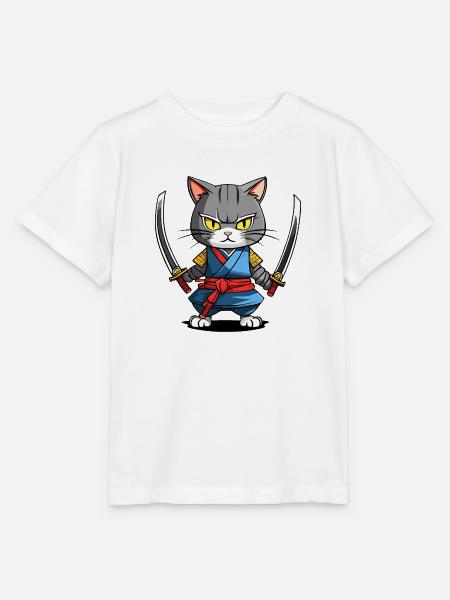 Samurai-Katze #39 - Stanley/Stella Kinder T-Shirt MINI CREATOR - Weiß