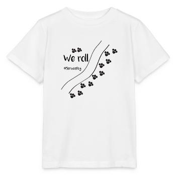 Wir rollen zusammen - Rollstuhl und Diensthund - Stanley/Stella Kinder T-Shirt MINI CREATOR  - Weiß - Vorne - Maike (125cm)