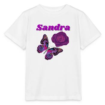 Sandra,papillon et rose violet - T-shirt bio MINI CREATOR Stanley/Stella Enfant - blanc - Devant - Maike (125cm)
