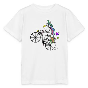 Unicorn Bicycle Wheelie - Stanley/Stella MINI CREATOR Kids’ T-Shirt - white - Front - Maike (125cm)