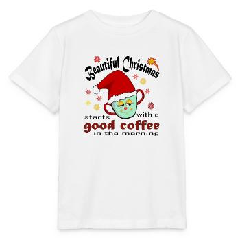 Joyeux Noël commence avec un café le matin - T-shirt bio MINI CREATOR Stanley/Stella Enfant - blanc - Devant - Maike (125cm)
