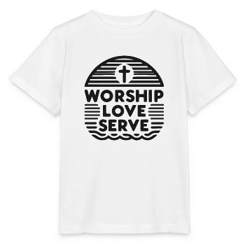 Worship Love Serve - Stanley/Stella MINI CREATOR Kids’ T-Shirt - white - Front - Maike (125cm)