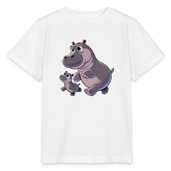 Mère hippopotame avec enfant gambadant - T-shirt bio MINI CREATOR Stanley/Stella Enfant - blanc - Devant - Maike (125cm)