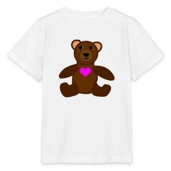 Bear with a pink heart - Stanley/Stella MINI CREATOR Kids’ T-Shirt - white - Front - Maike (125cm)