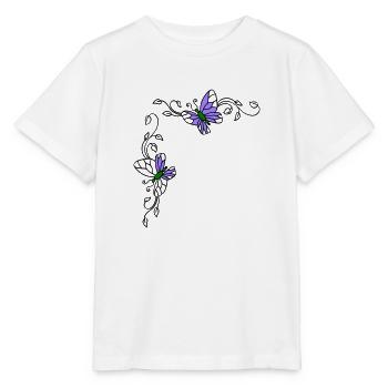 Schmetterlinge mit Blumenranken - Stanley/Stella Kinder T-Shirt MINI CREATOR  - Weiß - Vorne - Maike (125cm)
