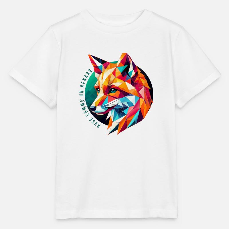 Renard Géométrique Multicolore - Design Abstrait - T-shirt bio MINI CREATOR Stanley/Stella Enfant - blanc