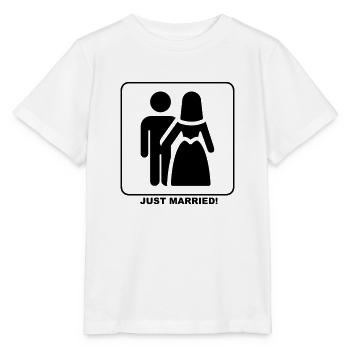 Joli design « Just Married » pour lui et elle - T-shirt bio MINI CREATOR Stanley/Stella Enfant - blanc - Devant - Maike (125cm)