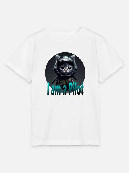 Pilot Cat - Stanley/Stella Kinder T-Shirt MINI CREATOR - Weiß
