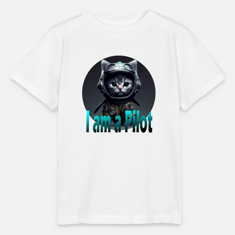 Pilot Cat - Stanley/Stella MINI CREATOR Kids’ T-Shirt - white