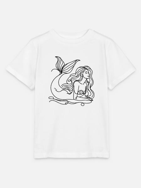 Zeichnung Meerjungfrau Lineart - Stanley/Stella T-shirt MINI CREATOR til børn - hvid