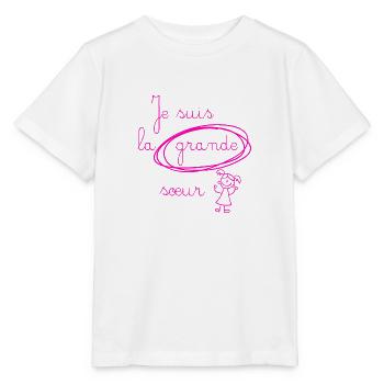 Je suis la grande soeur - version rose - T-shirt bio MINI CREATOR Stanley/Stella Enfant - blanc - Devant - Maike (125cm)