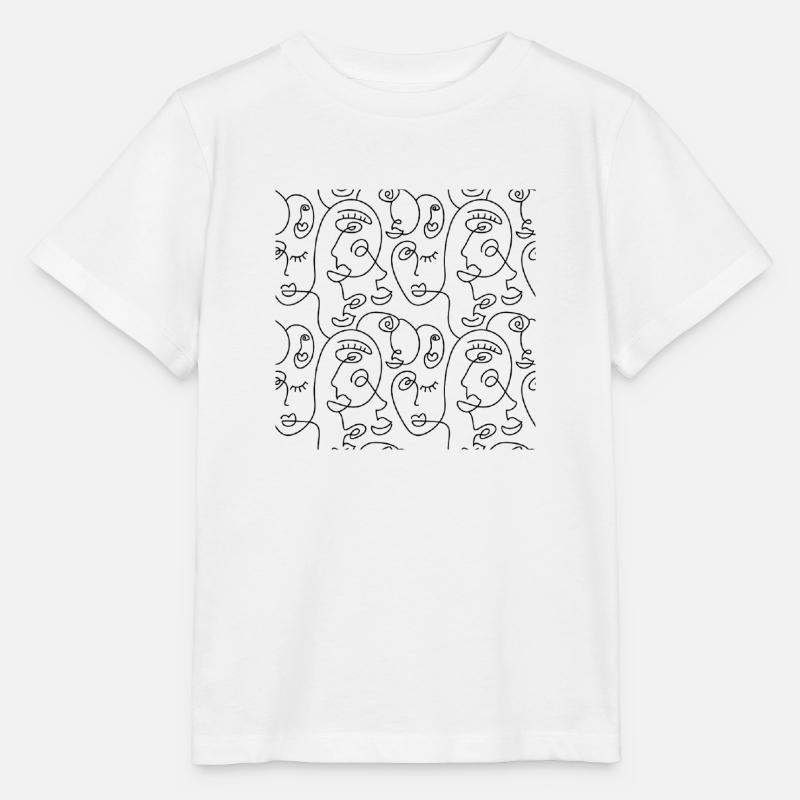 Dessin au trait au crayon, visages abstraits - T-shirt bio MINI CREATOR Stanley/Stella Enfant - blanc