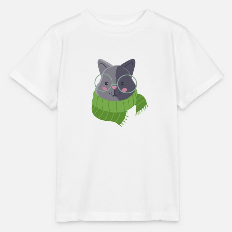 Süße Hand gezeichnet grau Katze Winter Schal - Stanley/Stella Kinder T-Shirt MINI CREATOR  - Weiß