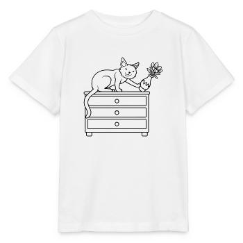 Vase à fleurs renversé sur un chat maléfique - T-shirt bio MINI CREATOR Stanley/Stella Enfant - blanc - Devant - Maike (125cm)