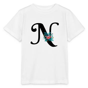 lettre N fleuris - T-shirt bio MINI CREATOR Stanley/Stella Enfant - blanc - Devant - Maike (125cm)