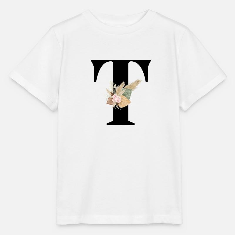 lettre T fleuris - T-shirt bio MINI CREATOR Stanley/Stella Enfant - blanc