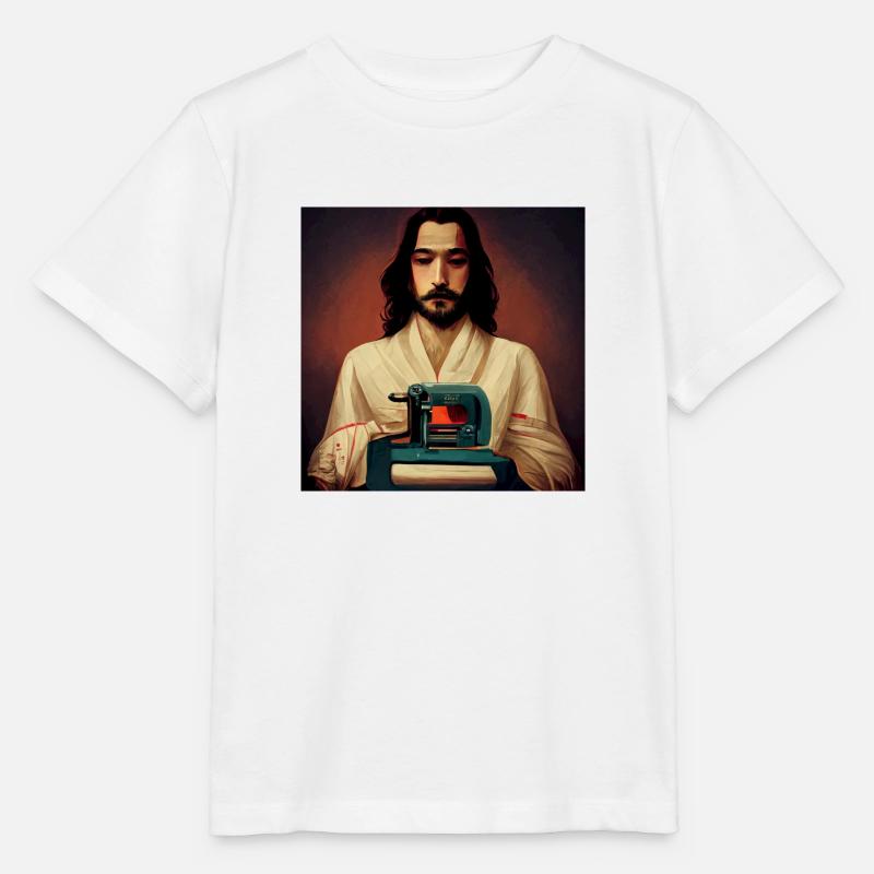 Jésus à la machine à coudre - T-shirt bio MINI CREATOR Stanley/Stella Enfant - blanc