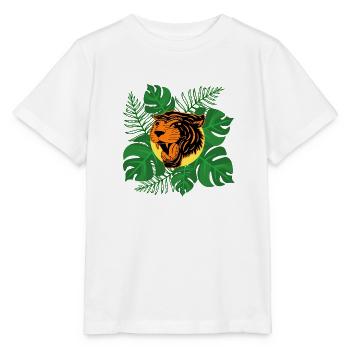 Tiger Dschungel brüllen Monstera Blätter Geschenk - Stanley/Stella Kinder T-Shirt MINI CREATOR  - Weiß - Vorne - Maike (125cm)