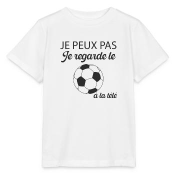 Je peux pas je regarde foot à la télé. Idée cadeau - T-shirt bio MINI CREATOR Stanley/Stella Enfant - blanc - Devant - Maike (125cm)