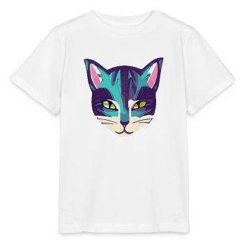 Illustration d’un portrait de chat, vecteur - T-shirt bio MINI CREATOR Stanley/Stella Enfant - blanc - Devant - Maike (125cm)