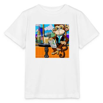 Chilled monkey in the café gift - Stanley/Stella MINI CREATOR Kids’ T-Shirt - white - Front - Maike (125cm)