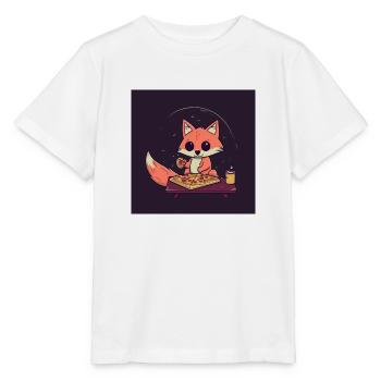 Un renard mignon regarde la télévision et mange de la pizza - T-shirt bio MINI CREATOR Stanley/Stella Enfant - blanc - Devant - Maike (125cm)