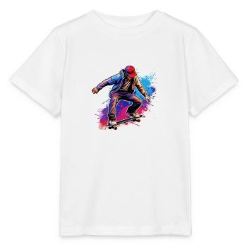 Skater der einen Trick auf seinem Skateboard macht - Stanley/Stella Kinder T-Shirt MINI CREATOR  - Weiß - Vorne - Maike (125cm)