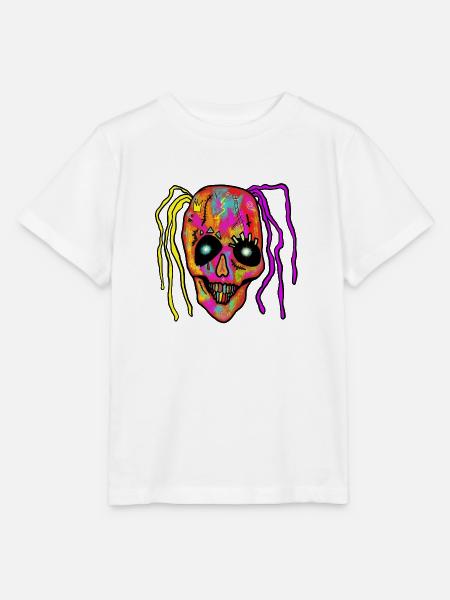 Neon Patchwork Schädel - Stanley/Stella Kinder T-Shirt MINI CREATOR  - Weiß