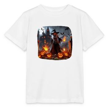 Hexe Skelett Schloss Feuer Kürbisse Angst - Stanley/Stella Kinder T-Shirt MINI CREATOR  - Weiß - Vorne - Maike (125cm)