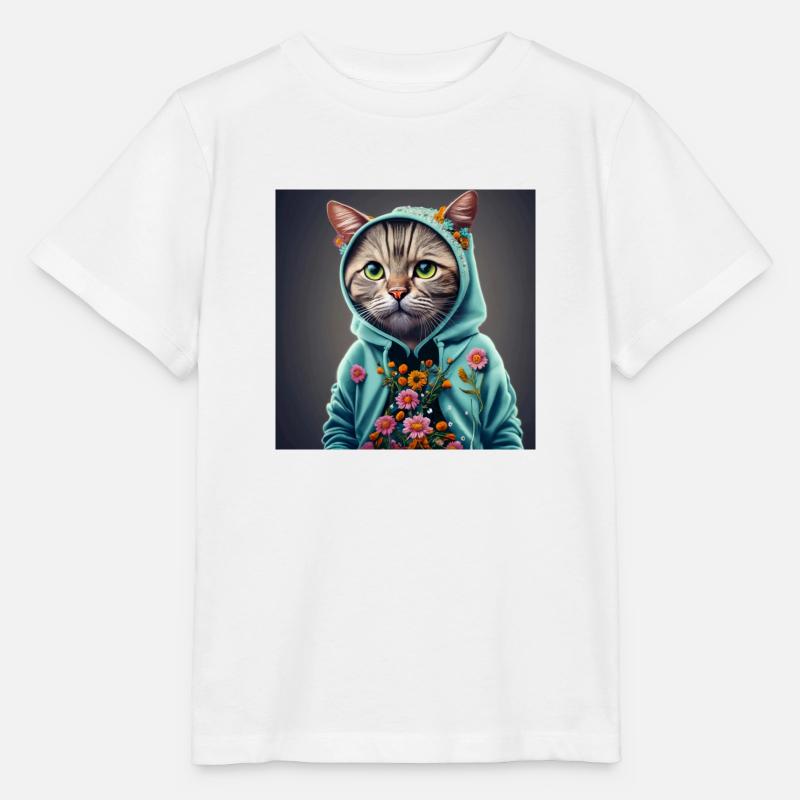 chat avec capuche et fleurs - T-shirt bio MINI CREATOR Stanley/Stella Enfant - blanc