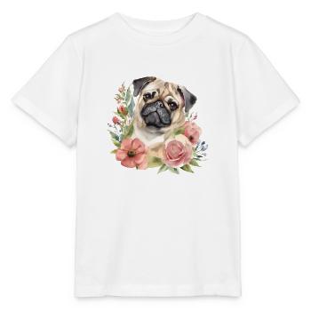 Flower pug - Stanley/Stella Kinder T-Shirt MINI CREATOR  - Weiß - Vorne - Maike (125cm)