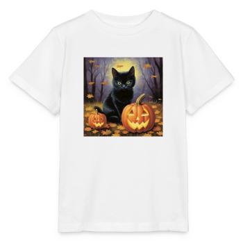 Chat pastel le soir d’Halloween - T-shirt bio MINI CREATOR Stanley/Stella Enfant - blanc - Devant - Maike (125cm)