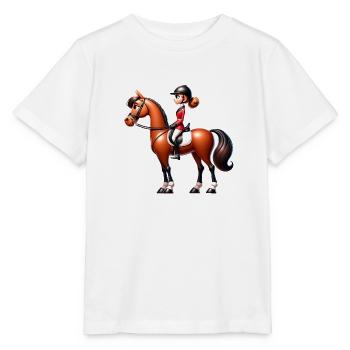 Reiterin Pferdesport Brauner schönes Pferd - Stanley/Stella Kinder T-Shirt MINI CREATOR  - Weiß - Vorne - Maike (125cm)