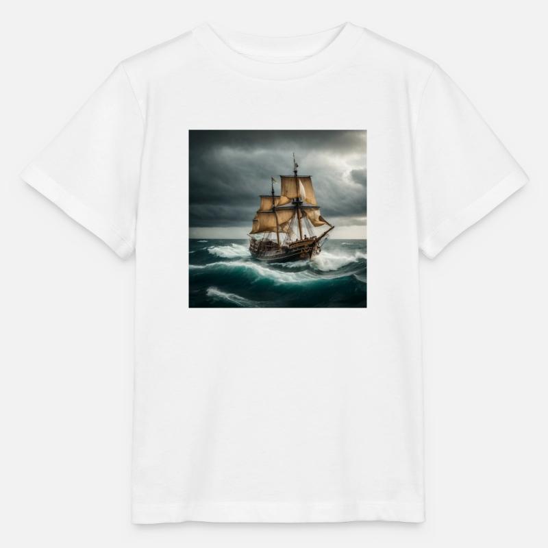 Bateau pirate dans une mer agitée - T-shirt bio MINI CREATOR Stanley/Stella Enfant - blanc