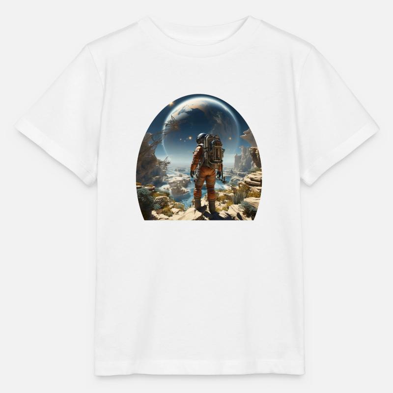 Un astronaute explore des mondes extraterrestres - T-shirt bio MINI CREATOR Stanley/Stella Enfant - blanc