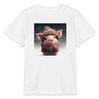 cute dressed up Winter Piglet - Stanley/Stella MINI CREATOR Kids’ T-Shirt - white - Front - Maike (125cm)