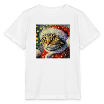 Tabby Santa in a van Gogh style - Stanley/Stella MINI CREATOR Kids’ T-Shirt - white - Front - Maike (125cm)