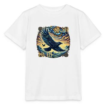 Hugin & Munin - Corbeau d’Odin avec écriture runique - T-shirt bio MINI CREATOR Stanley/Stella Enfant - blanc - Devant - Maike (125cm)