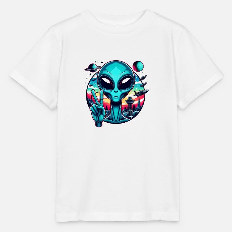 Alien de dessin animé ludique : charme extraterrestre - T-shirt bio MINI CREATOR Stanley/Stella Enfant - blanc
