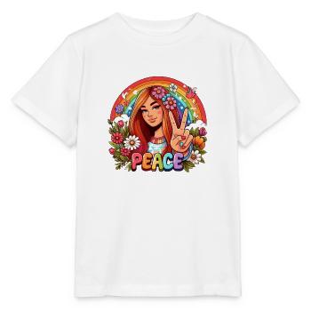 Mädchen zeigt Friedenszeichen - Stanley/Stella Kinder T-Shirt MINI CREATOR  - Weiß - Vorne - Maike (125cm)
