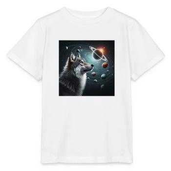 Un loup gris qui regarde le ciel étoilé. - T-shirt bio MINI CREATOR Stanley/Stella Enfant - blanc - Devant - Maike (125cm)