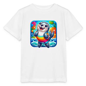 Un design coloré amusant avec un sceau - T-shirt bio MINI CREATOR Stanley/Stella Enfant - blanc - Devant - Maike (125cm)