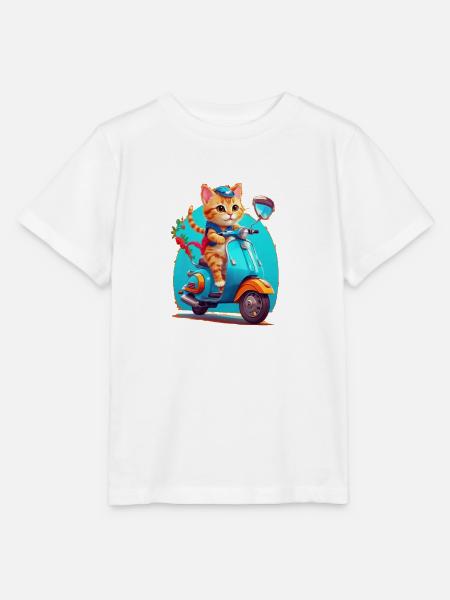 Katze fährt Roller - Stanley/Stella Kinder T-Shirt MINI CREATOR - Weiß